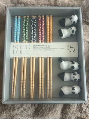Bamboo Chopsticks Set with Colorful Handles and Panda Holders